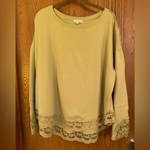 White Birch, Women’s XL, Green, Lace Hem Top